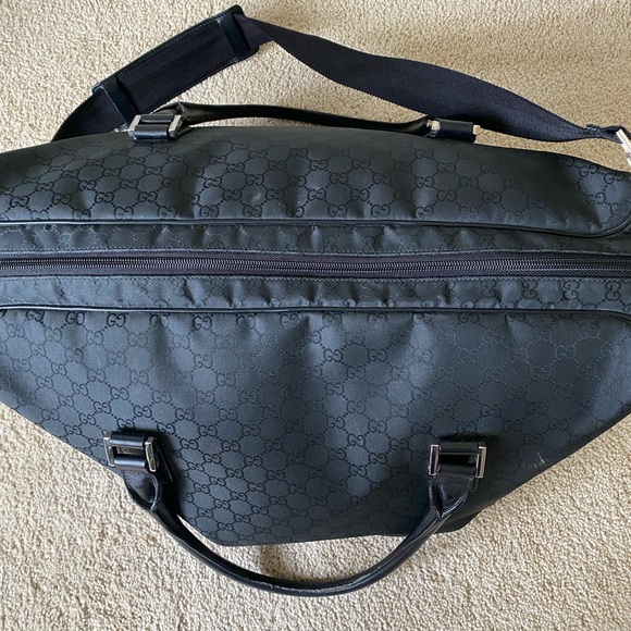 GUCCI Weekender Monogram GG Large Travel Nylon Leather Duffle Bag Black - Picture 5 of 5